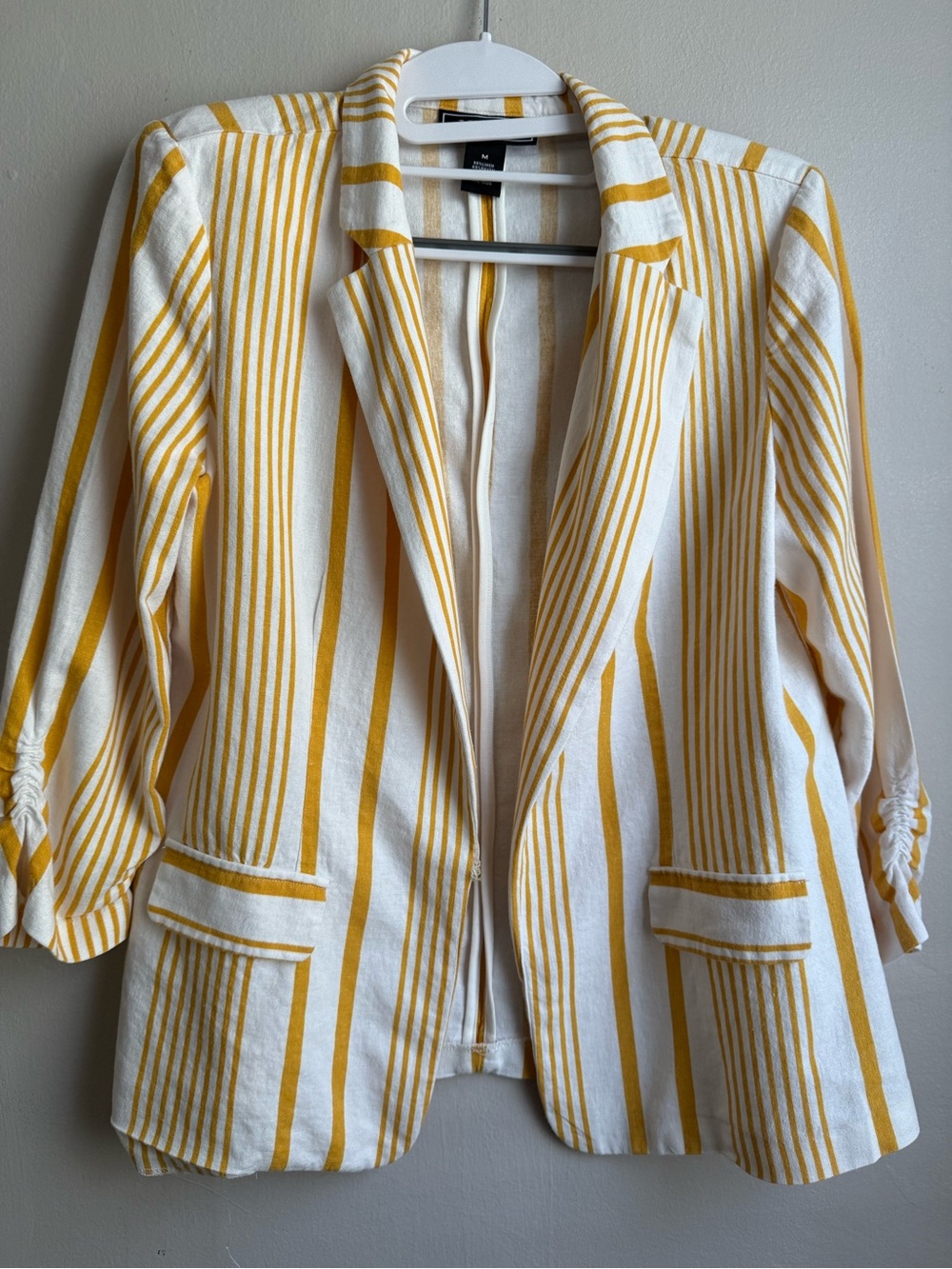 NYCC Yellow Stripe Linen Blend Blazer 80s Inspired Resort Coastal Chic M